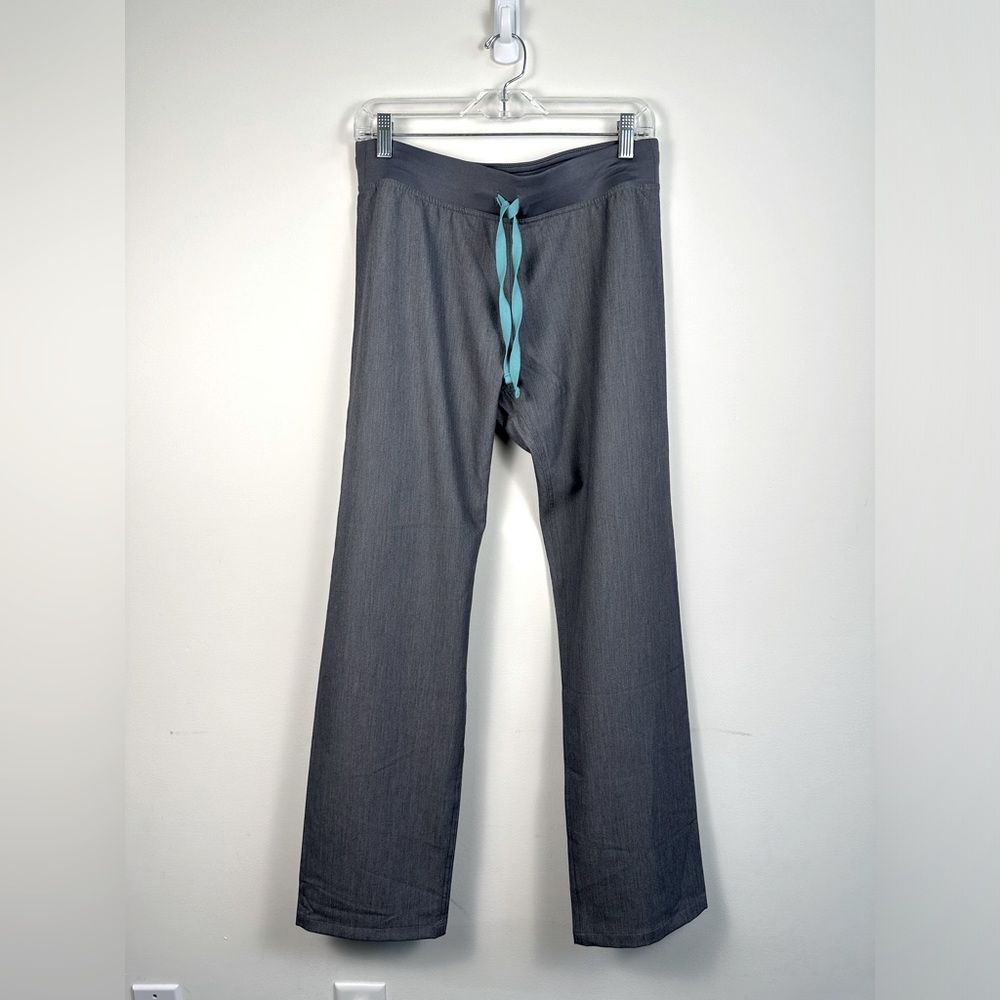 Figs Gray Straight Leg Pants with Teal Drawstring